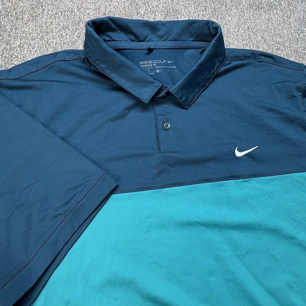 Nike Golf Dri-FIT Polo Shirt Mens L Navy Blue Color Block Tour 725527-346